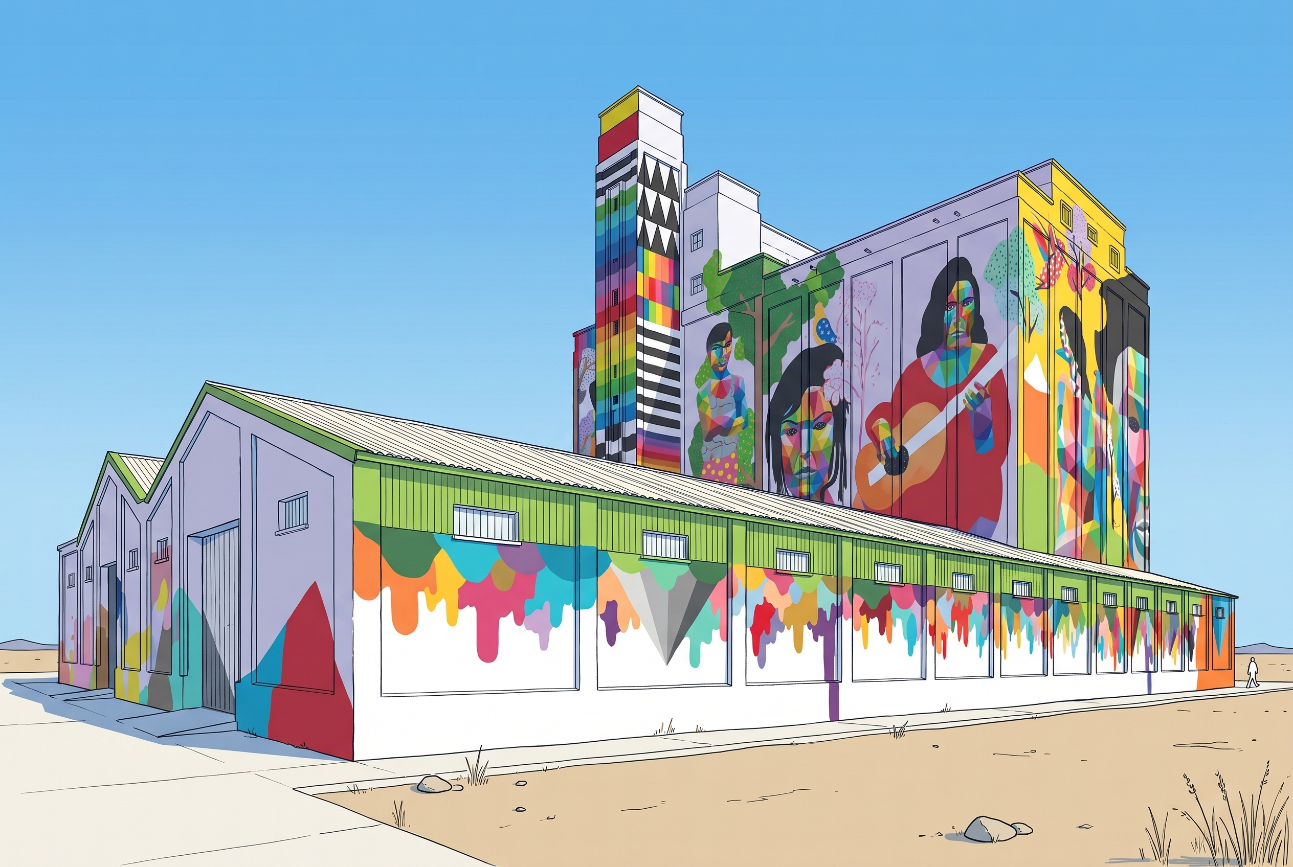 Silos pintados del Proyecto TITANES en Ciudad Real